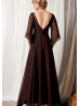 Elbow Sleeves Beaded Chocolate Chiffon Mother Dress